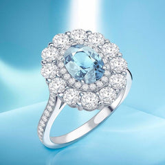 Double Halo Oval Cut Aquamarine Engagement Ring