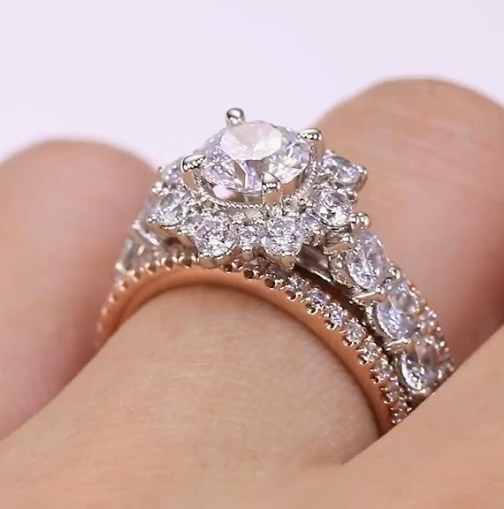 iiAthena Two Tone Halo Moissanite Engagement Ring