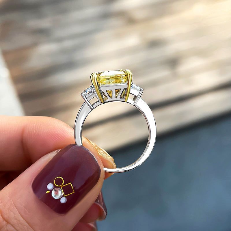 Three Stone Citrine Radiant Cut  Engagement Ring