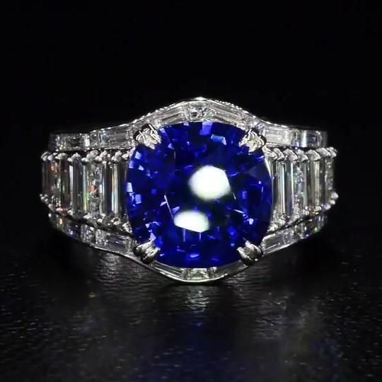 iiAthena 6.84CT Cushion Cut Blue Sapphire Engagement Ring