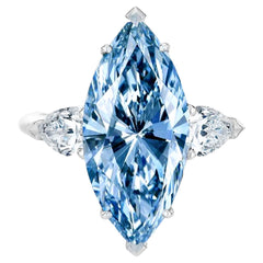 Three Stone 3 Carat Marquise Cut Intense Blue Engagement Ring