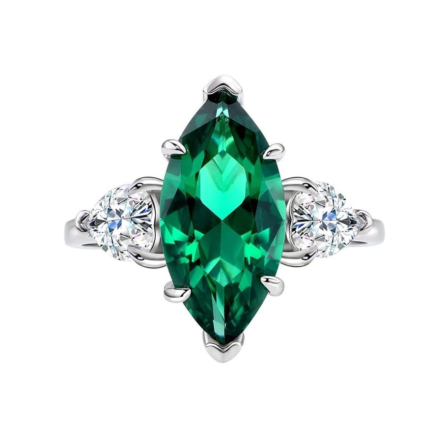 3.86CT Marquise Cut Emerald Three Stone Engagement Ring