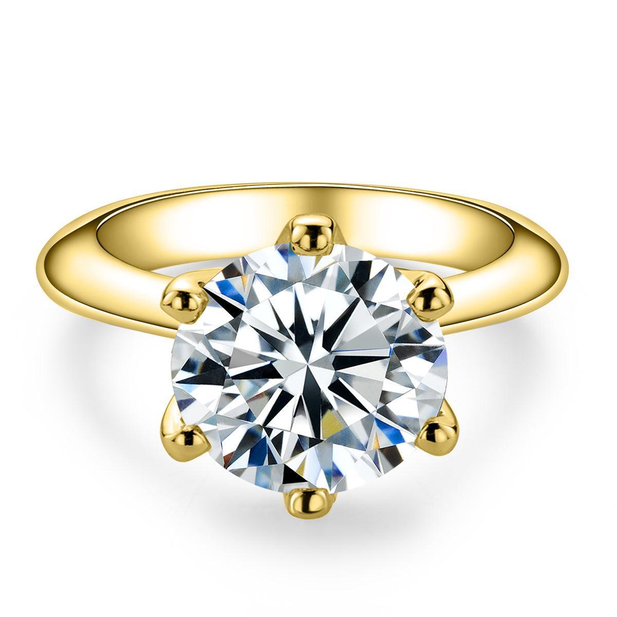 iiAthena Six Prong Solitaire Moissanite Engagement Ring In Yellow Gold Tone