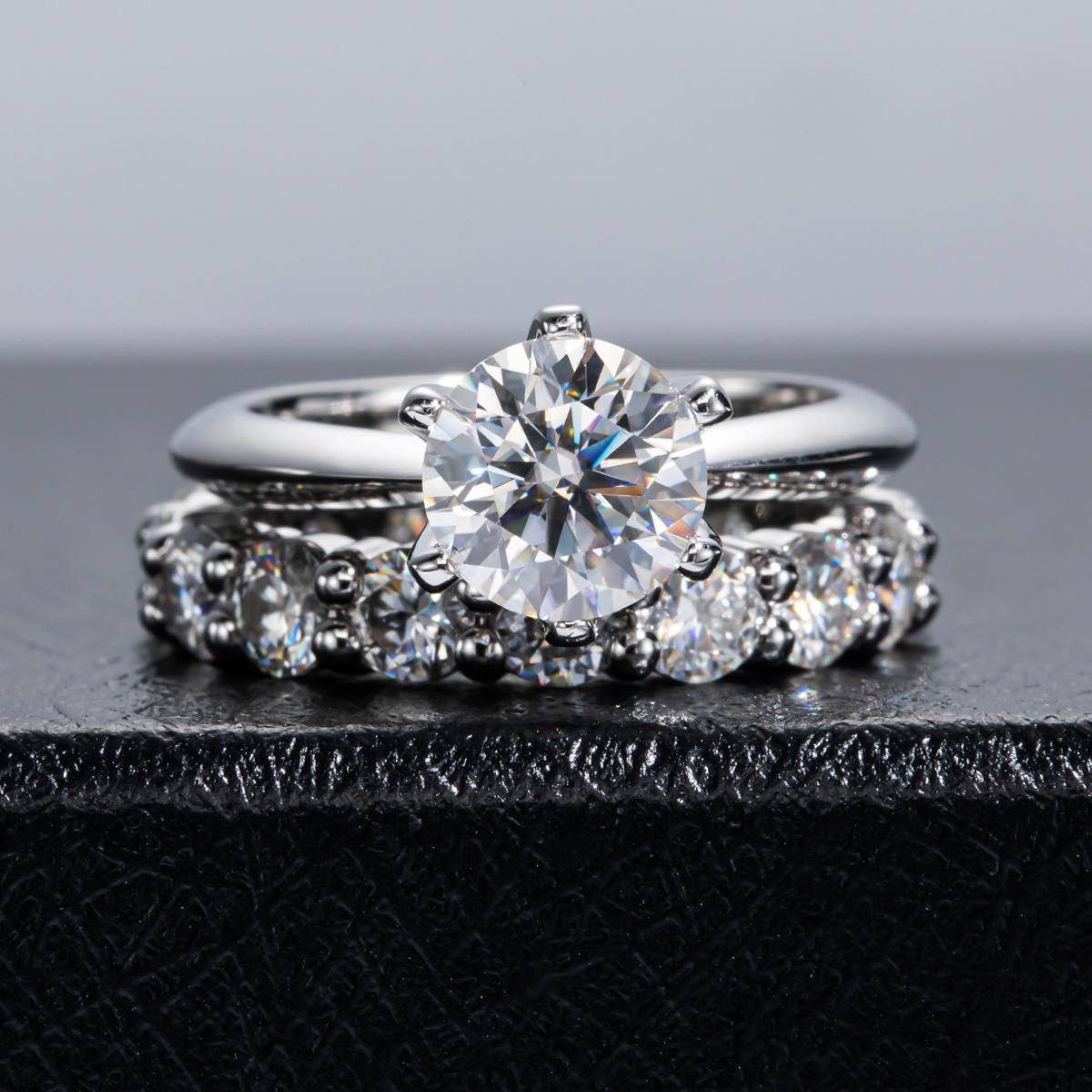 iiAthena Moissanite Engagement Ring And Eternity Band Bridal Set