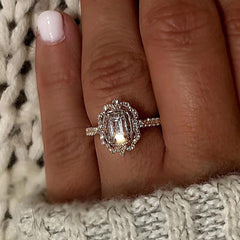 iiAthena Vintage Halo Emerald Cut Moissanite Engagement Ring