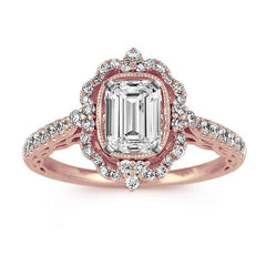 iiAthena Vintage Halo Emerald Cut Moissanite Engagement Ring