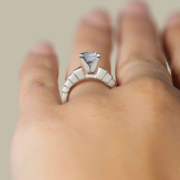 Staircase Princess Cut Moissanite Engagement Ring