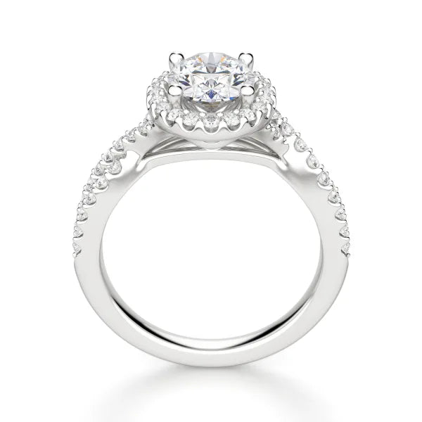 Halo Oval Cut Moissanite Twisted Engagement Ring