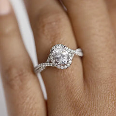 Halo Oval Cut Moissanite Twisted Engagement Ring