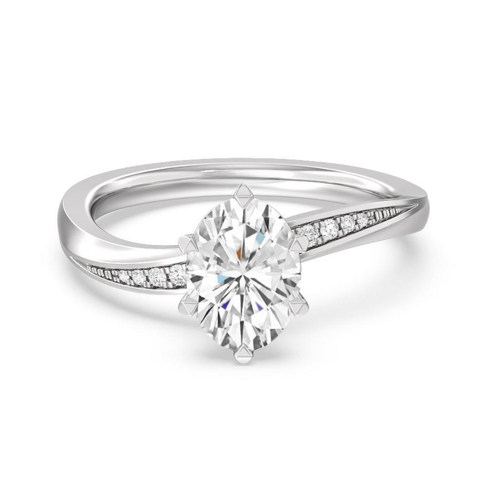 Six Prong Wavy Oval Cut Moissanite Shank Engagement Ring