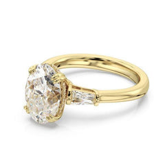 Moissanite Oval Cut Baguette Side Stone Engagement Ring