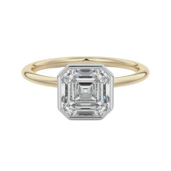 Two Tone Asscher Cut Solitaire Bezel Set Engagement Ring