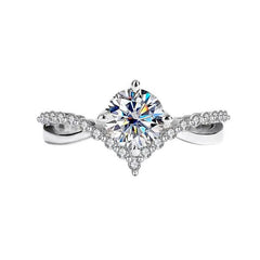 V-shaped Round Moissanite Engagement Ring