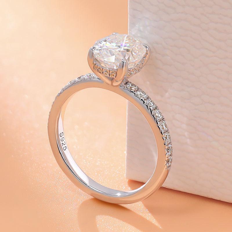 2ct Oval Shaped Hidden Halo Moissanite Engagement Ring