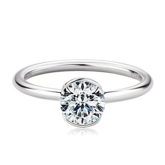 1.0ct Half Bezel Solitaire Round Moissanite Engagement Ring