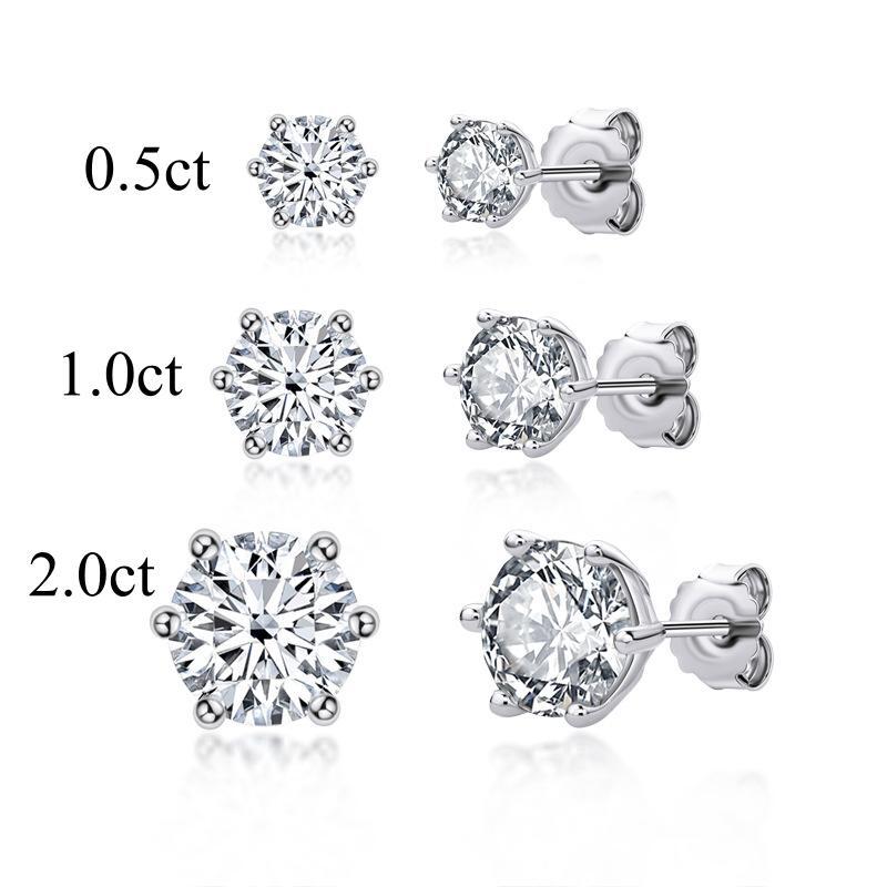 0.5ct/1.0ct/2.0ct 6 Prong Moissanite Stud Earrings