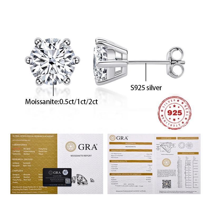 0.5ct/1.0ct/2.0ct 6 Prong Moissanite Stud Earrings