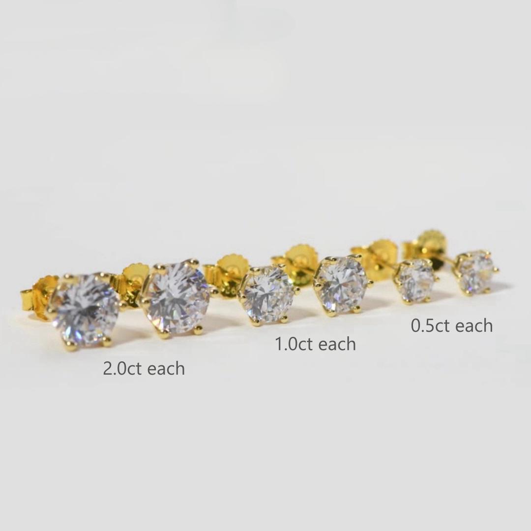 0.5ct/1.0ct/2.0ct 6 Prong Moissanite Stud Earrings