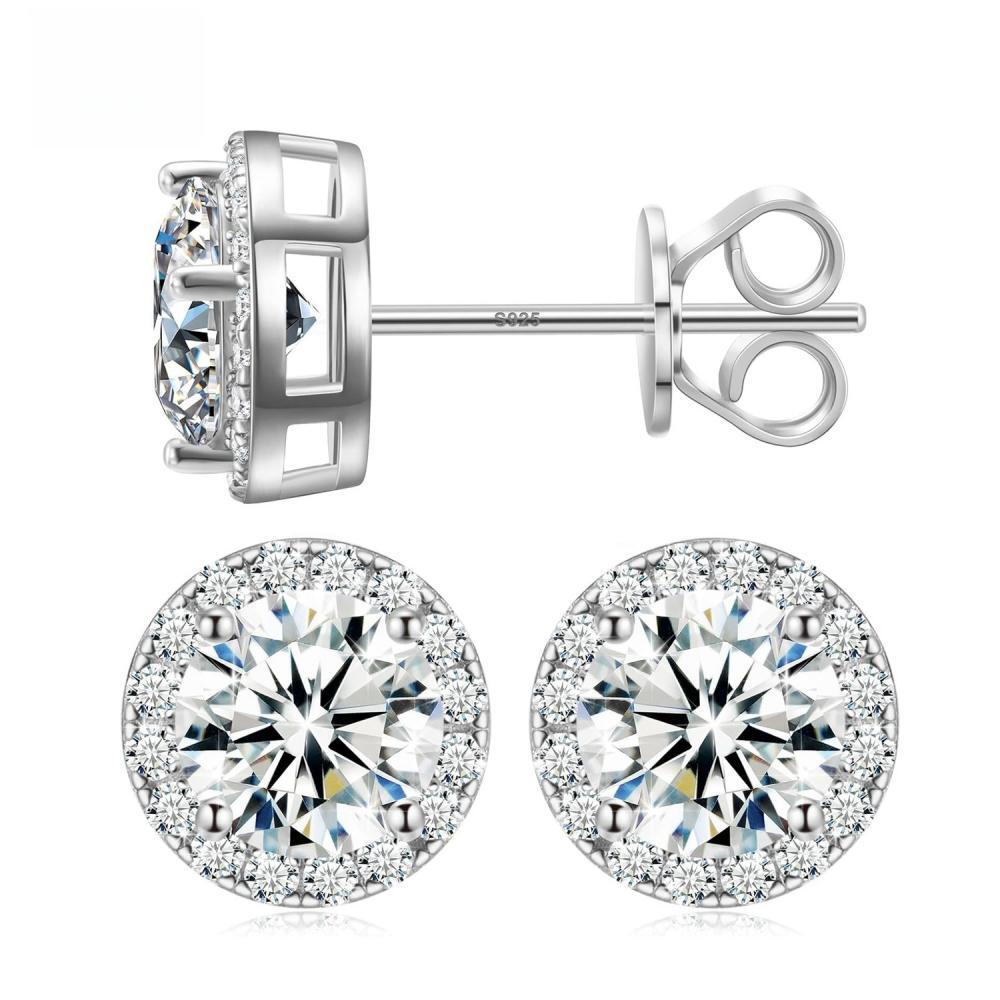 0.5ct/ 1.0ct / 2.0ct /3.0ct Unisex 4 Claw Halo Moissanite Earrings