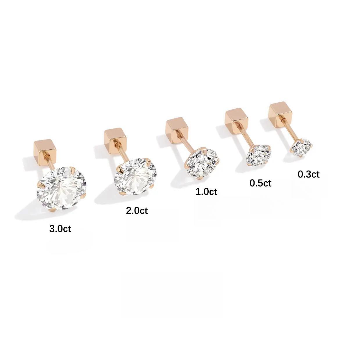 Classic Moissanite Stud Earrings with Square Screw Backs In Sterling Silver