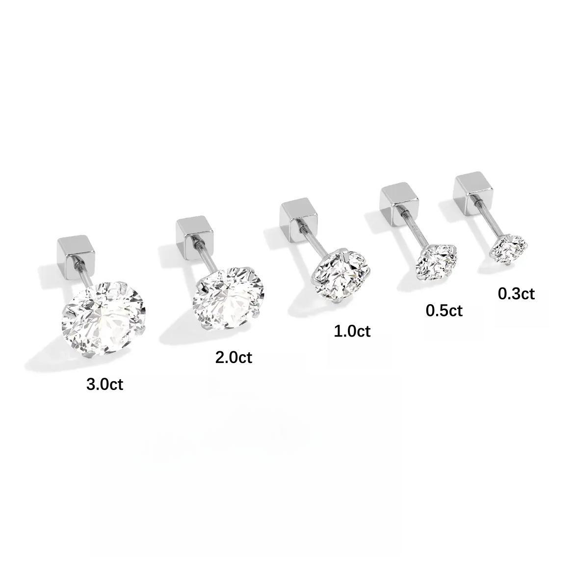 Classic Moissanite Stud Earrings with Square Screw Backs In Sterling Silver