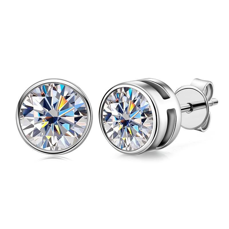 0.5ct/1.0ct Round Bezel Setting Moissanite Stud Earrings