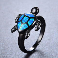 iiAthena Opal Turtle Ring In Black Gold Plating