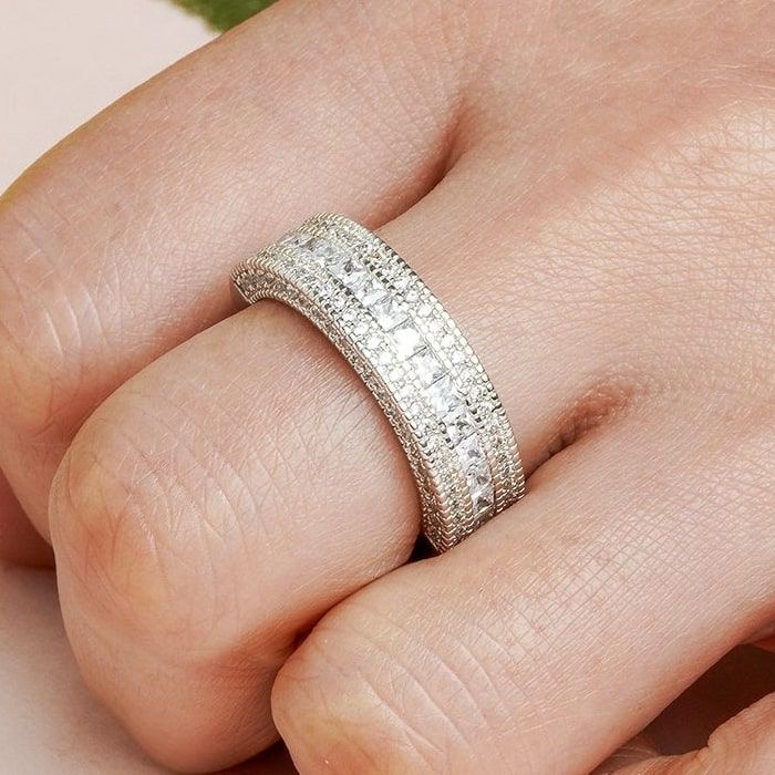 iiAthena Triple Row Princess Cut Moissanite Half Eternity Wedding Band