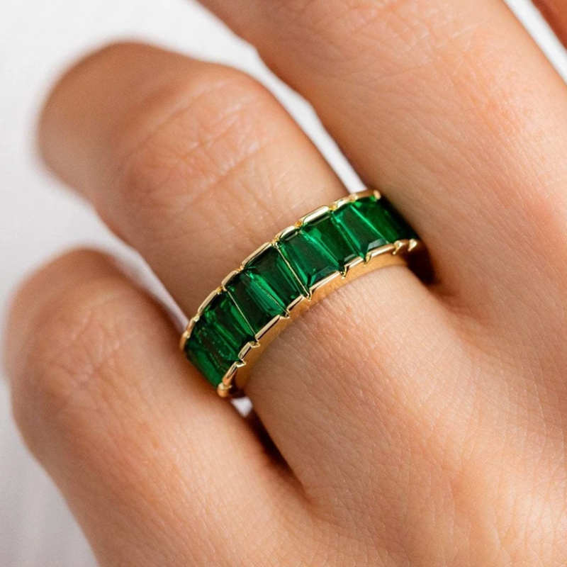 iiAthena Emerald Eternity Ring In 18K Gold Plated